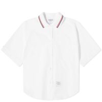 Thom Browne Women's Box Pleat Rib Short Sleeve Shirt White